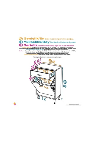 Modilayn Melis 45x88x32,5 Cm Çekmeceli Çamaşır Sepetli Banyo Dolabı Beyaz