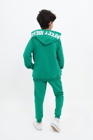 Toontoy Kids Toontoy Erkek Çocuk 2'li Takım Baskılı Kapüşonlu Fermuarlı Cepli Reglan Kol Sweatshirt & Beli Paçası Lastikli Cepli Jogger Eşofman Altı - Bant Detaylı & 2 İplik Yeşil