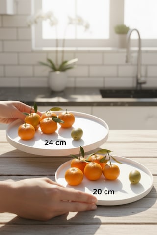 2'li Dekoratif Sunumluk Tepsi Seti 24 Cm & 20 Cm Yuvarlak Servis Tabakları 2 Adet