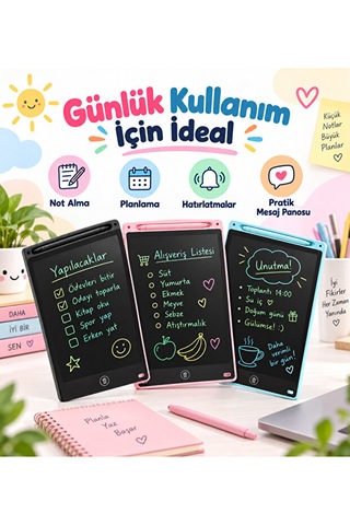20 İnç Lcd Yazı Ve Çizim Tableti Renkli Ekranlı Tek Tuşla Silme Kalemli Çocuk Not Ve
