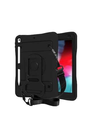Apple Uyumlu iPad 9. Nesil 10.2 Kılıf Airtag Bölmeli Defender Case A2602-Siyah