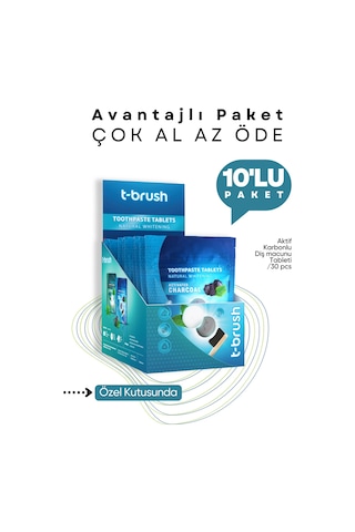 Tbrush Beyazlatıcı Aktif Karbonlu Diş Macunu Tableti - Doğal Ve Etkili Beyazlatma 30Tablet (10Paket)