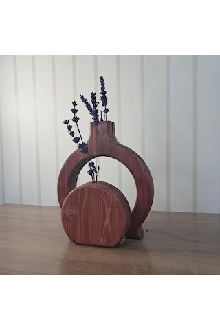 El Yapımı Ahşap Vazo Seti, Masif Çam, Antik Meşe Rengi, 2'li Set, Dekoratif Çiçeklik, 18x18 Cm Ve 12x12 Cm, Rusti Çok Renkli