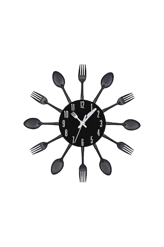 Homyl Mutfak Duvar Saati Kaşık Çatal Sticker Odası Ev Dekorasyonu Siyah