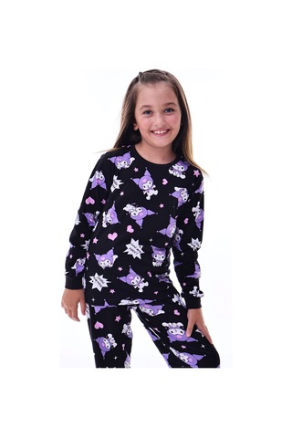 2'li Sevimli Sky Ve Mixed Kuromi Desenli Kız Çocuk Pijama Takımı Siyah