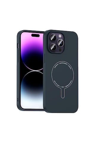 iPhone Uyumlu 14 Pro Max Kılıf M-safe Şarj Özellikli Kamera Korumalı Ata Elio Sert Pc Kapak - Lacivert
