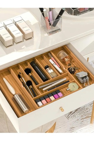 Bambu Ayarlanabilir Çekmece İçi Kaşıklık Ölçü Ayarlı 5-7 Bölmeli Doğal Organizer 30x34 Cm / 43x34 Cm Bambu