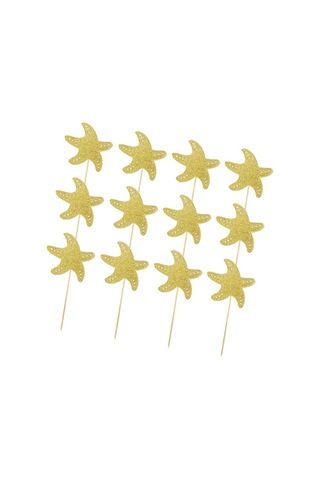 Homyl 12 Adet Glitter Cakecup Toppers Okyanus Yaratık Kek Altın Altın