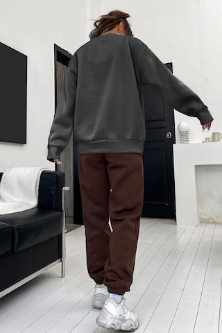 1898 Brooklyn Eşofman Takımı Sweatshirt Jogger - Siyah Kahve Baskılı Oversize Şardonlu Bisiklet Yak Siyah Kahverengi