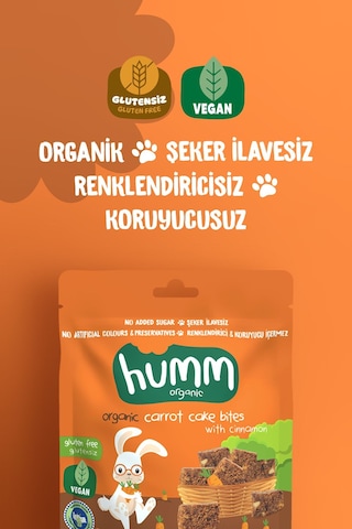 Humm Organic Organik Glutensiz Vegan Havuçlu ve Tarçınlı Kek Atıştırmalık 3 x 30 G