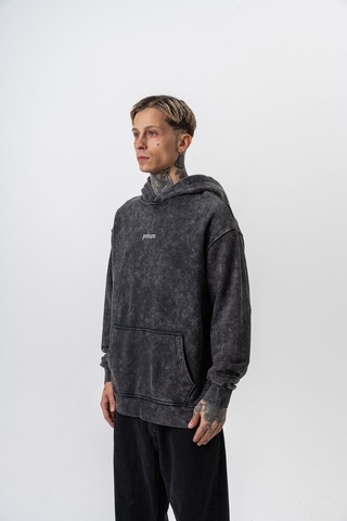 Respire Erkek Snake Baskılı Yıkamalı Kapüşonlu Oversize Hoodie Siyah