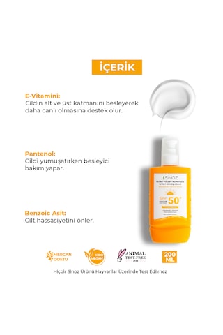 Sinoz Hassas Bakım Ultra Yüksek Koruyucu ve Nemlendirici Güneş Kremi SPF50+ 200 ML