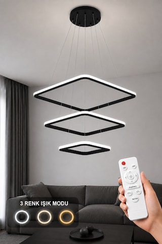 AvizeGO Melo 3'lü Led Sarkıt Avize 3 Renk Kumandalı Siyah