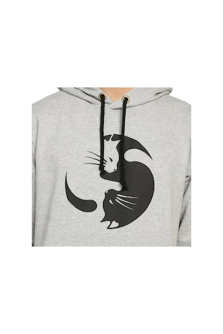 Bant Giyim - Yin Yang Kedi Gri Kapşonlu Erkek Sweatshirt Hoodie