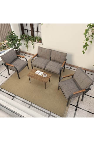 Modern Serisi Balkon, Bahçe, Cafe - Metal Kanepe Koltuk Takımı - 2+1+1 Sehpalı - Cappucino Cappucino