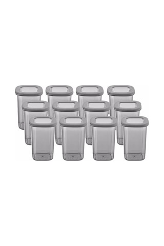 Kare Erzak Saklama Kabı 12'li Set  1,2 Litre Siyah - Şeffaf