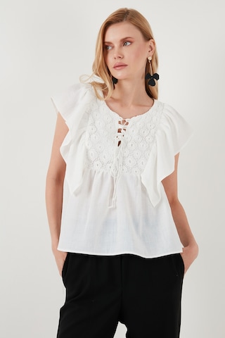 Lela Regular Fit Önden Bağlamalı Volanlı Bayan Bluz 611Fb20064 Ekru