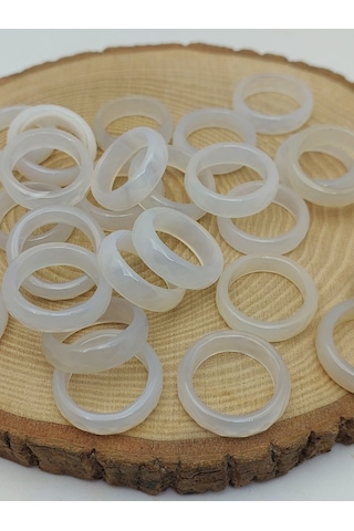 Akik Taşı Yüzük Sisli Beyaz Alacalı Faset Kesim 6mm Kalınlık 59914 Bakır