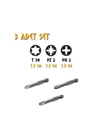 Kupa Tyson Bits Uç Seti 3 Parça - Ph2 - Pz2 - Tork - 7.5 Cm.