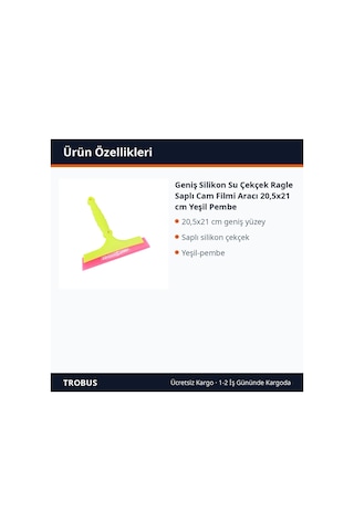 Trobus Geniş Silikon Su Çekçek Ragle Saplı Cam Filmi Aracı 20,5x21 Cm Yeşil Pembe