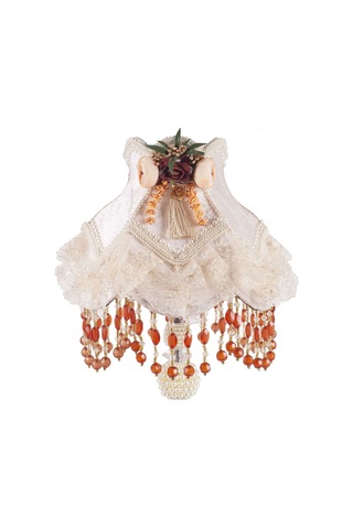 Kahverengi Çiçek Dekorlu Abajur Beyaz Klasik Model Vintage