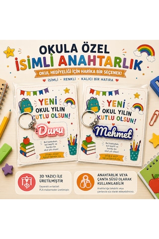 Dual 3d Kişiye Özel İsimli Okul Hediyeliği 3d Anahtarlık Çanta Süsü - 10'lu Paket / Kreş Anaokulu İlkokul Hediyelik Beyaz