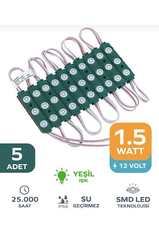 Point 5 Adet 3 Ledli Parmak Led Modül 1.5w 2835 Smd Mercekli 12v Yeşil