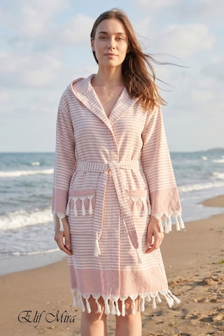 Kapşonlu Unisex Peştemal Plaj Deniz Banyo Bornozu Beachside Pudra