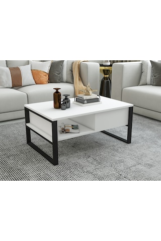 İsti Metal Ahşap Orta Sehpa Beyaz