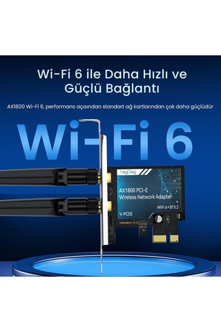 Lexroo Ax1800 Wi-fi 6 Alıcı Ve Bluetooth 5.2 Adaptör 5db Dual Anten Pcıe Wifi Ağ Kartı
