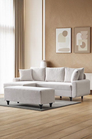 Kagu Corner Flavia Köşe Takımı Puflu Ekru
