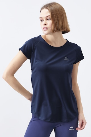 Tommy Life İndigo Sırt Pencereli Kısa Kol Standart Kalıp O Yaka Kadın T-shirt - 97101 Indigo
