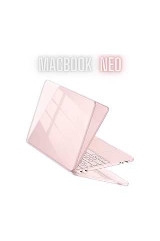 Macbook Neo 13 İnç A3404 Uyumlu Kılıf Kristal Kapak Şeffaf Parlak Tam Koruma Alt Üst Koruyucu Pembe