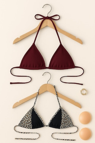 Angbutik Kadın Leopar Desenli Ve Bordo Minimal Kesim Üçgen Bikini Üstü