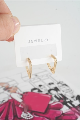 Byzeynaaksesuar Kadın Özel Tasarım Zirkon Taşlı 2'li Minimal Küpe 0002 Çok Renkli