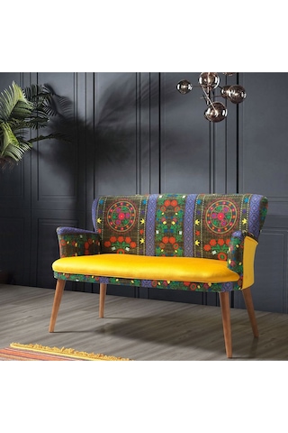 Kayser Home Çay Seti Koltuk Takımı Oturma Grubu Balkon Ofis Bahçe Mobilya Etnik Desen Nubuk Kumaş Sarı Sarı