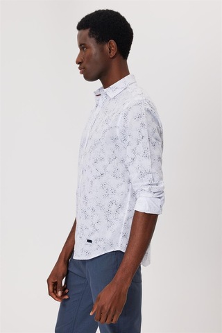 Lee Cooper Sanremo Erkek Dokuma Gömlek 15812 Beyaz Lacivert Beyaz - Lacivert