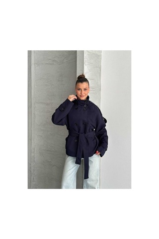 Meecy Kadın Oversize Muadil Su İtici Trençkot Lacivert Lacivert