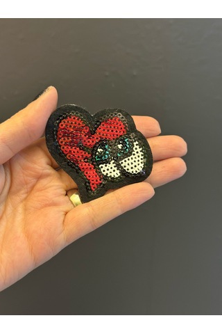 Ütü İle Yapışan Payetli Kalpli Göz Arma Dikiş Aplike 7x6 Cm
