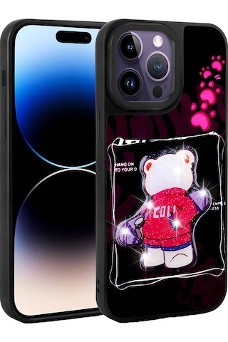 Subutu Apple Uyumlu iPhone 14 Pro Max Kılıf Parlayan Kabartmalı İkonik Figürlü Sbt Amas Silikon Kapak - Pembe Pembe