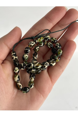Oval Kesim Kokulu Mozaik Toz Kehribar Tesbih 33lük 6mm A003
