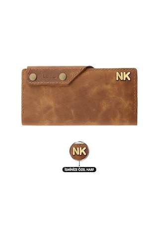 Twingold İsme Özel Dikey Çıtçıtlı Uzun Cüzdan - %100 Rainbow Deri - A010006 - Camel Camel