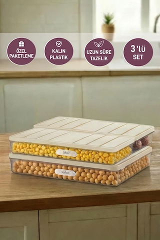 Selka Home 3'lü Set ( 1 Adet 2,25 2 Adet 1 Lt. ) Nora Organizer Buzdolabı Buzluk Düzenleyici Saklama Kabı