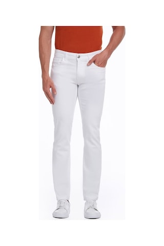 Hatemoğlu Beyaz Regular Fit Yüksek Bel Düz Paça Basic Kot Pantol Beyaz