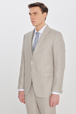 Ac&co Erkek Bej Slim Fit Dar Kesim Kırlangıç Yaka Kapak Cepli Çizgili Takım Elbise