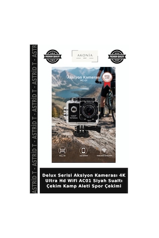 Delux Serisi Aksiyon Kamerası 4k Ultra Hd Wifi Ac01 Siyah Sualtı Çekim Kamp Aleti Spor Çekimi