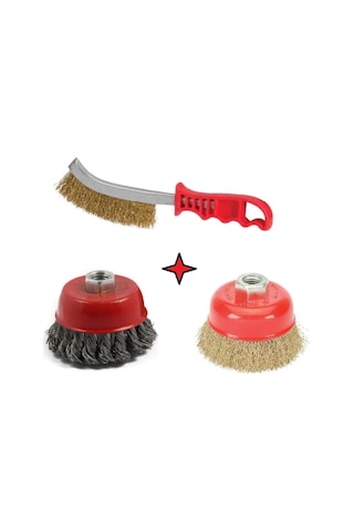 3 Parça Çanak Spiral Çelik Tel Fırça Burgu Çelik Fırça Kalın Ince