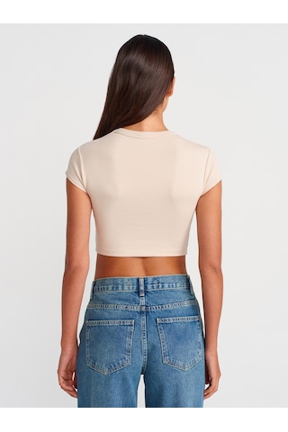 Dilvin 31810 Bisiklet Yaka Crop T-shirt-bej Bej