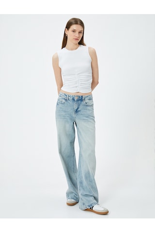 Koton Crop Fitilli Atlet Bisiklet Yaka Drapeli Pamuklu Beyaz 4sak10103ek Beyaz