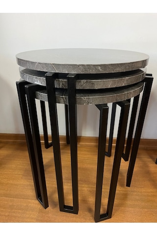 Fbt Üçlü Sehpa , Gecme Orta Sehpa Antrasit Ve Beyaz Mermer Desen Mermer